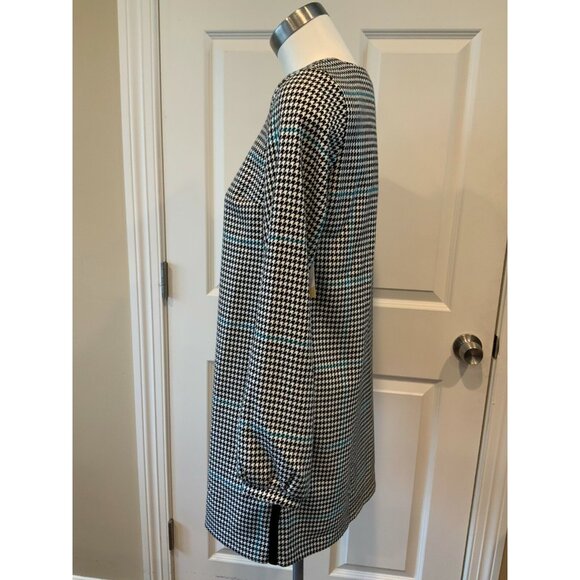 Zara Trafaluc Black & White Houndstooth Dress W/ Blue Stripes, Size Medium - Picture 4 of 8